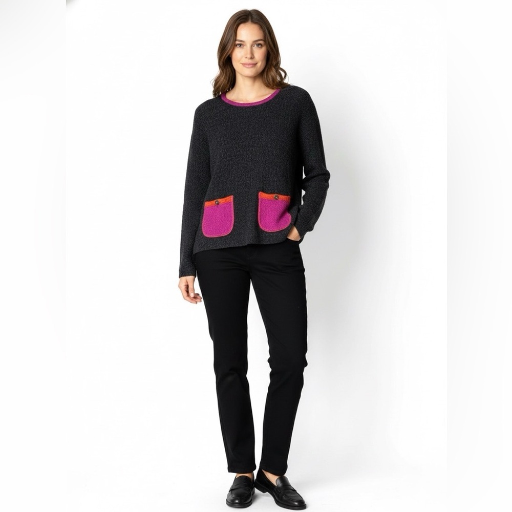 MARGARET WINTERS Cotton Blend Art to Wear Long Sleeve Sweater Pocket Detail Sz S